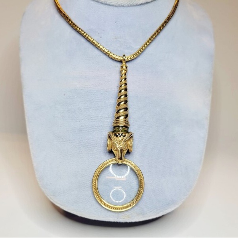 Vintage Avant Garde 1928 Rams Head Crystal Looking-Glass Necklace